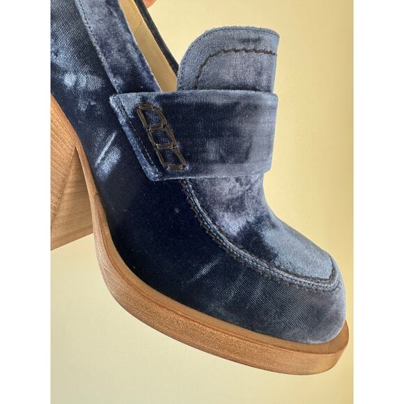 MARNI Velvet Block Heel Platform Block Heel Loafers in Blue, Size 36.5 - Picture 7 of 9